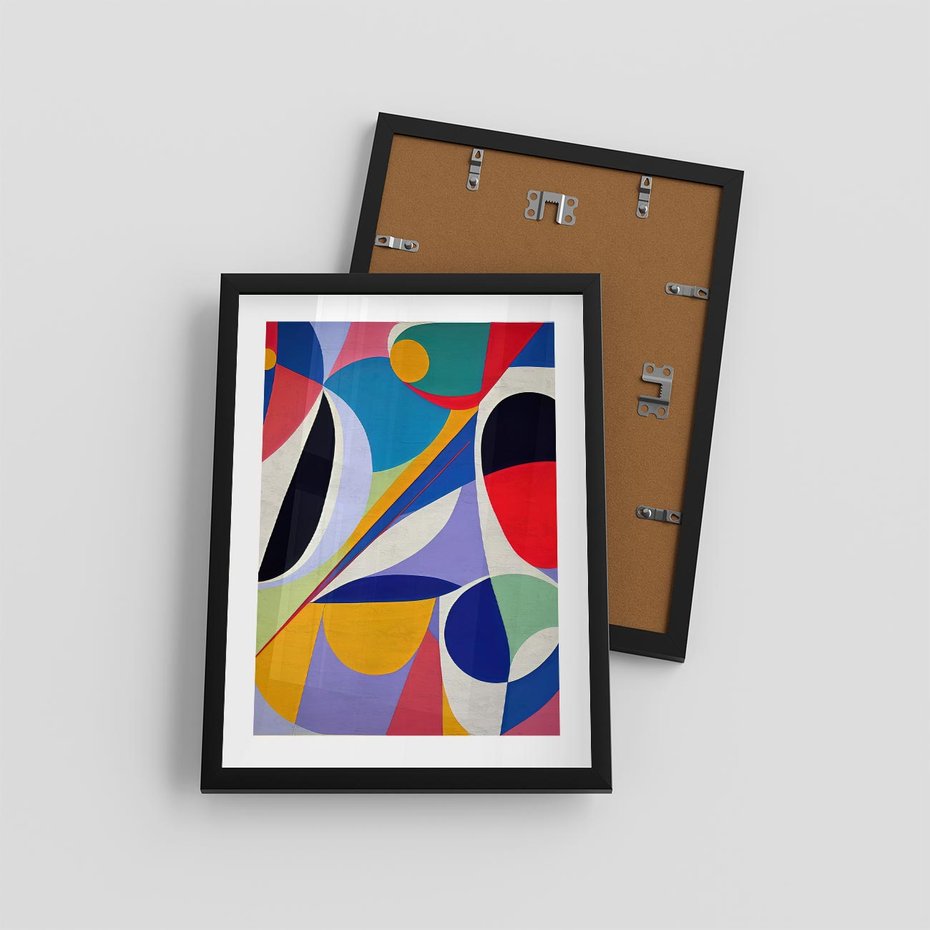 Plakat w ramie 30x40 - Kolorowe Przesunięcia Kształtów - abstrakcyjny obraz olejny, żywe kolory - rama czarna