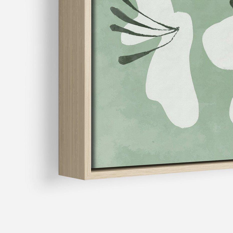 Obraz w ramie 50x70 - Rozkwitające Ukojenie - zgaszona zieleń, kwiaty - rama drewno