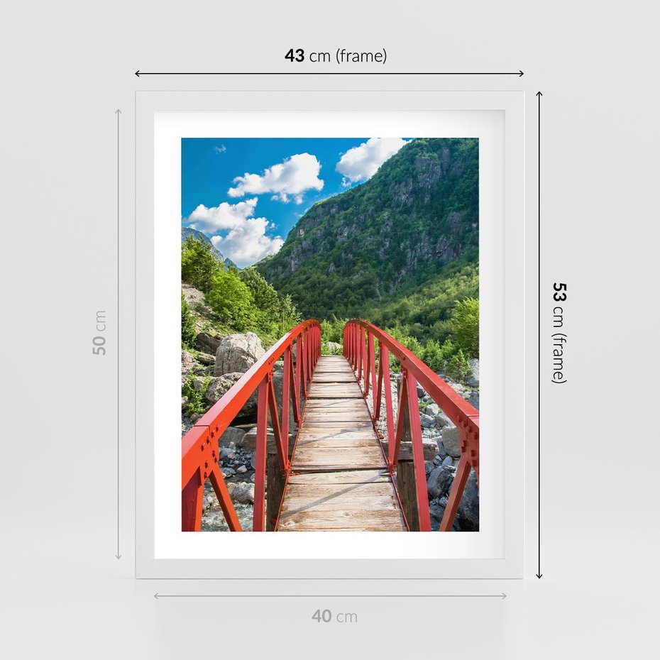 Plakat w ramie 40x50 - Most do przygody - góry, most - rama biała
