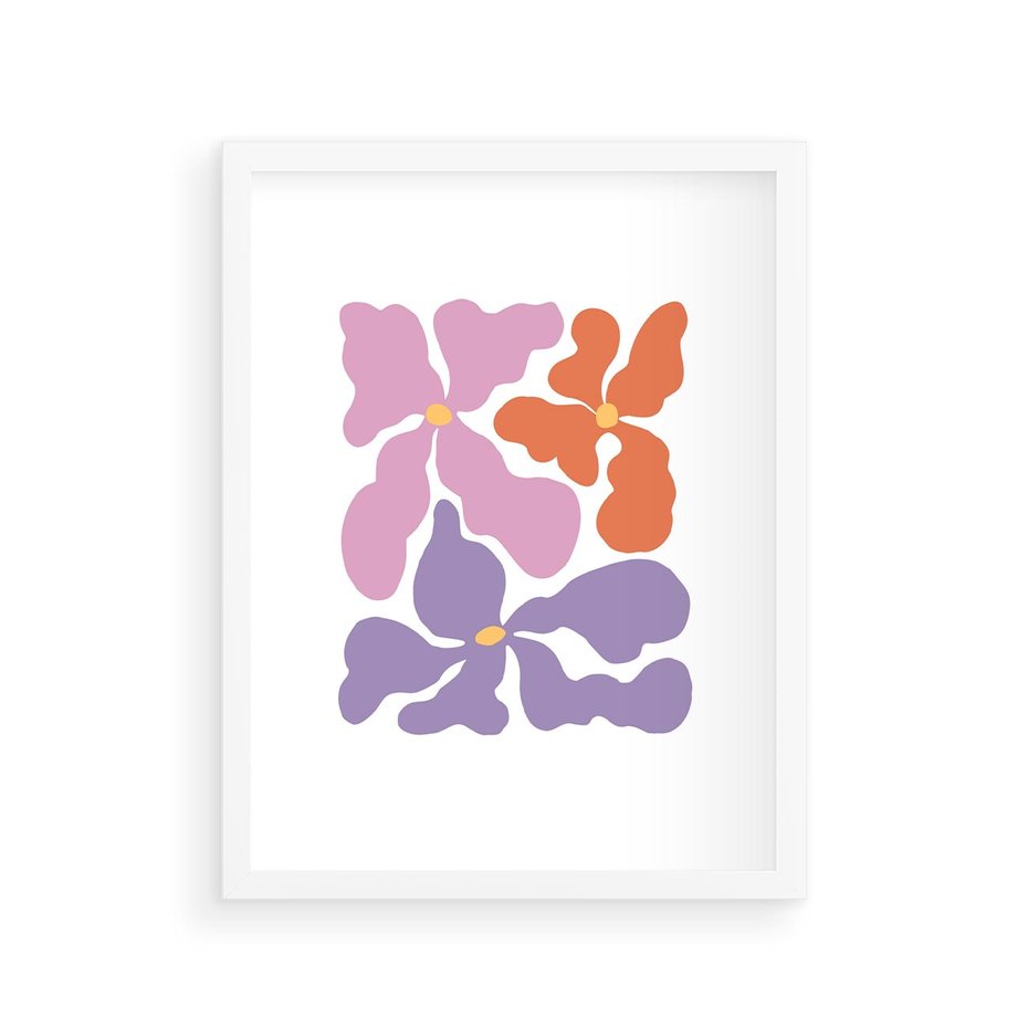 Plakat w ramie 30x40 - Bezgraniczne Wibracje - abstrakcyjne kolorowe kwiaty, minimlizm - rama biała