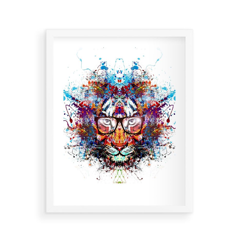 Plakat w ramie 40x50 - Tygrys w graficznej oprawie - tygrys, grafika - rama biała