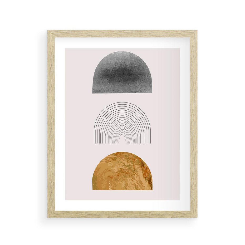 Plakat w ramie 40x50 - Piękno wGeometrycznych Kształtach i Złocie - nowoczesna geometryczna grafika, złote elementy - rama drewno