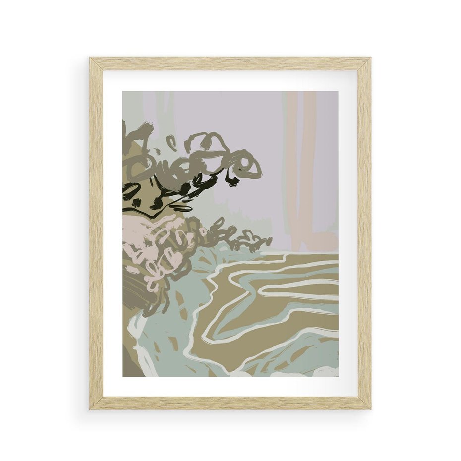 Plakat w ramie 40x50 - Wizja Przestrzeni - pastelowy krajobraz, nowoczesny plakat - rama drewno