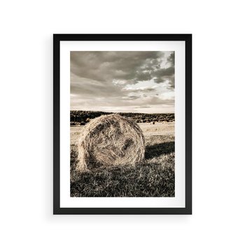 Plakat w ramie 40x50 - Ciepło Natury - snopki siana, pole - rama czarna