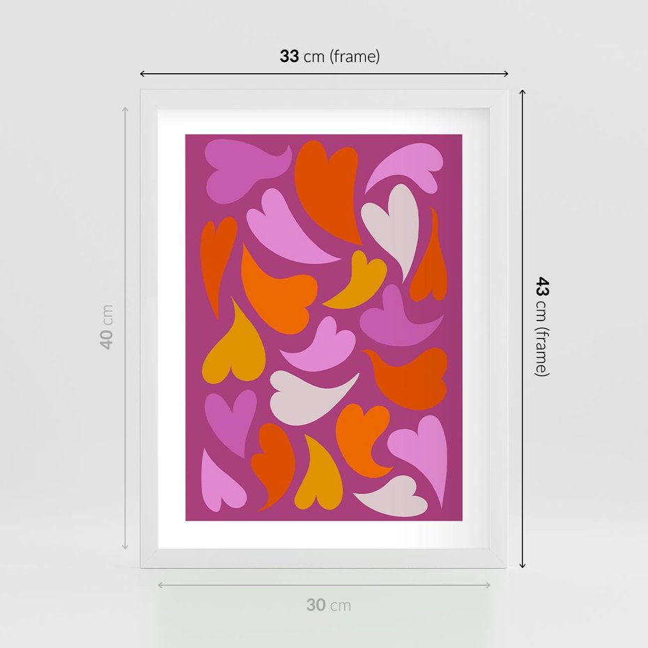 Plakat w ramie 30x40 - Podróżne Boho - wesoła grafika, serca - rama biała