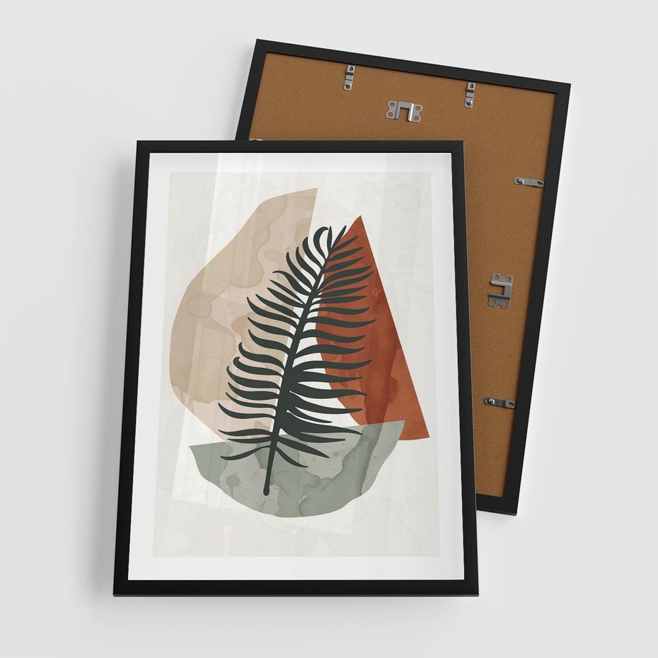 Plakat w ramie 50x70 - Czarna Palma w Brązowej Abstrakcji - grafika, akwarela - rama czarna
