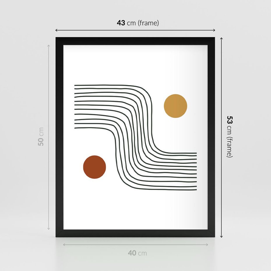 Plakat w ramie 40x50 - Kontury Harmonii - nieregularne linie, koła - rama czarna
