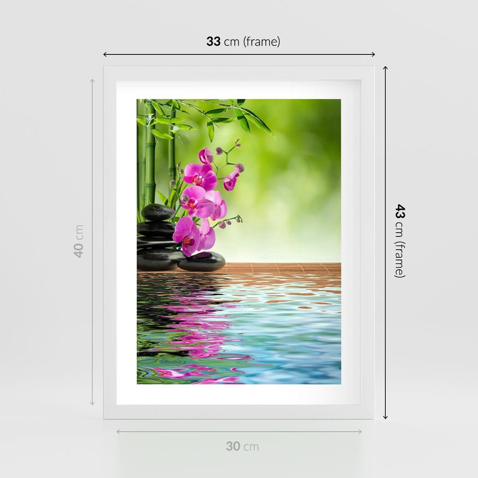 Plakat w ramie 30x40 - Oaza Storczyka i Wody - spa, storczyk - rama biała