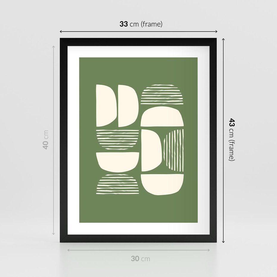 Plakat w ramie 30x40 - Migotliwe Formy - geometryczne boho kształty na brązowym, oliwkowym tle - rama czarna