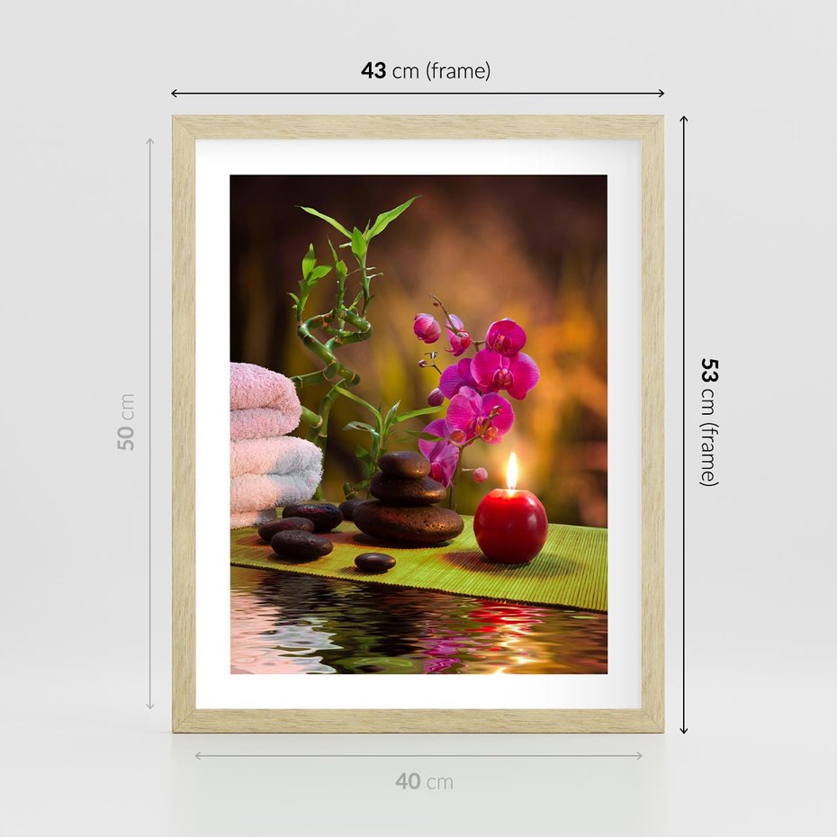 Plakat w ramie 40x50 - Światło Świecących Kwiatów w Spa - spa, świaca - rama drewno