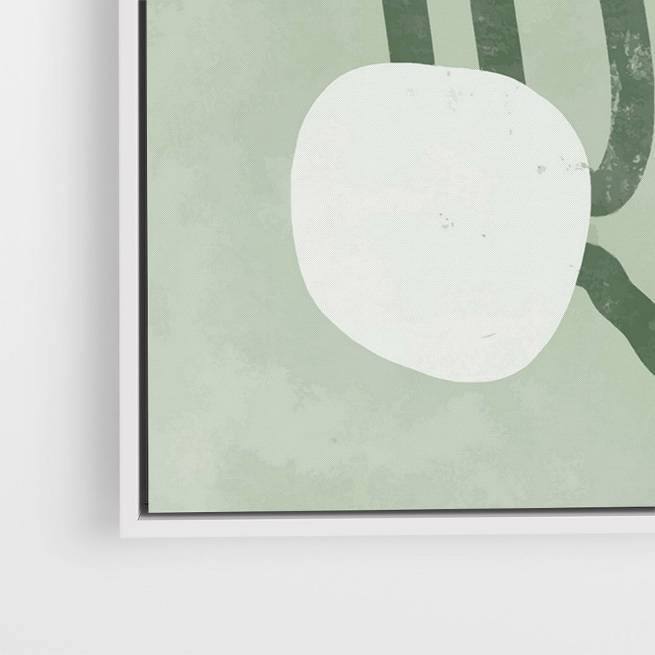 Obraz w ramie 70x100 - Spokojne Kształty Natury - zielona abstrakcja, zgaszona zieleń - rama biała