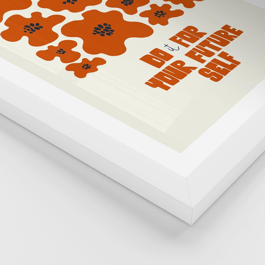 Plakat w ramie 40x50 - Taniec Kolorowych Promieni - self care, kompozycja kwiaty - rama biała