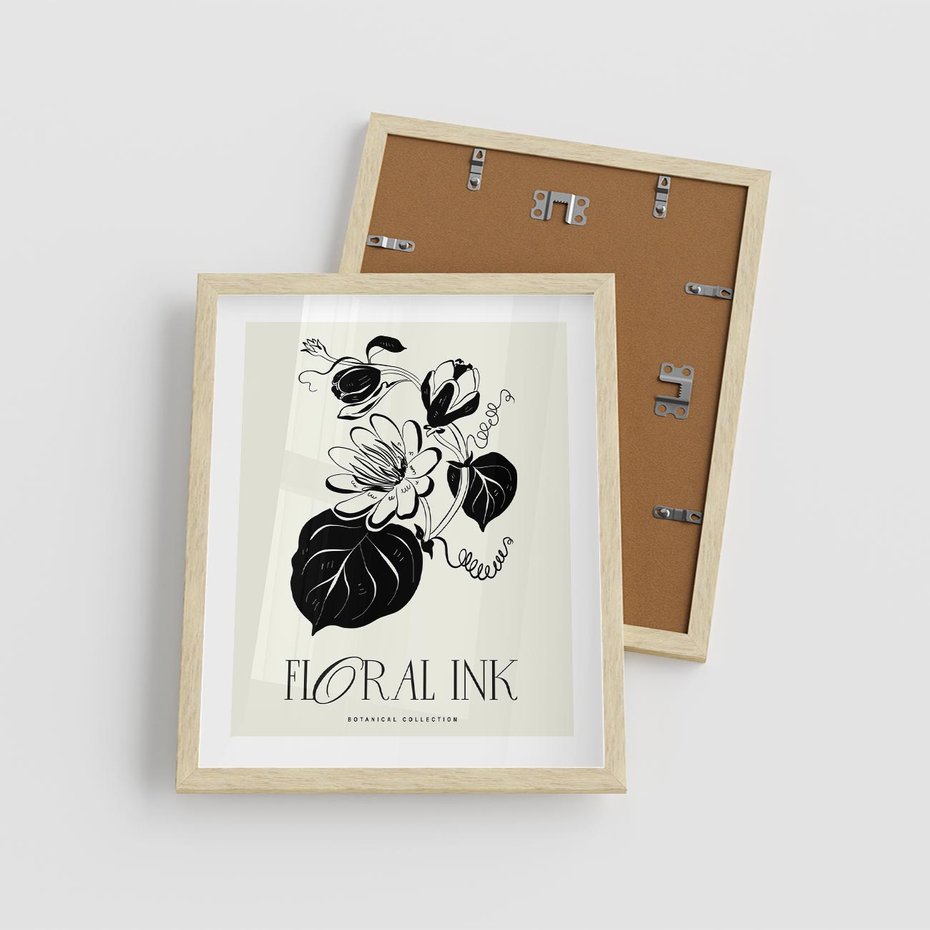 Plakat w ramie 40x50 - Odbicie kwiatowych chwil - kwiaty, typografia - rama drewno