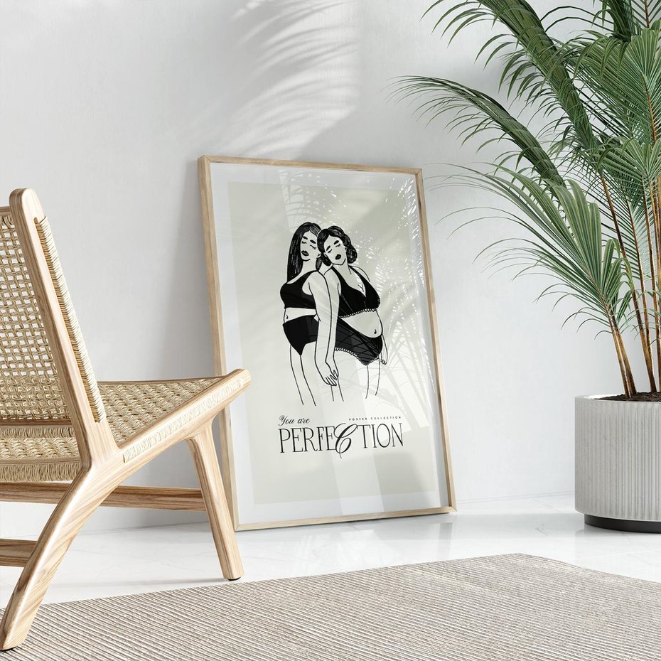 Plakat w ramie 50x70 - Siła i Wspólnota - nowoczesna sztuka kobieca, plakat - rama drewno