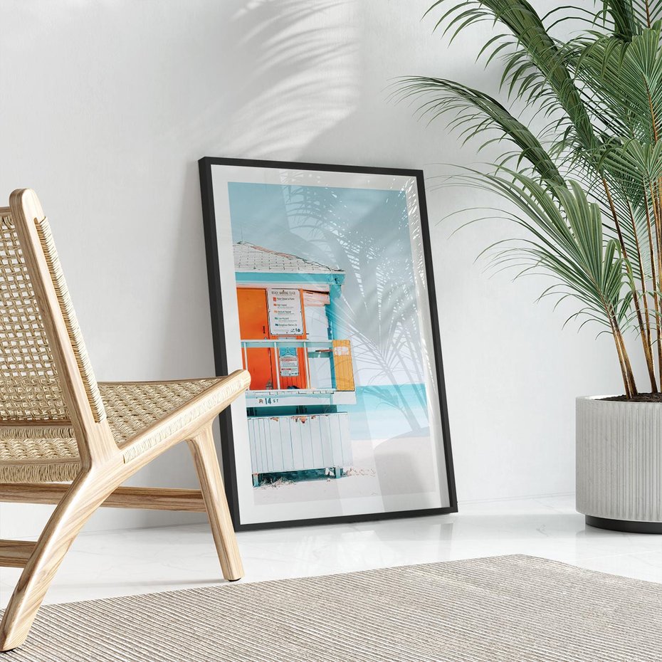 Plakat bez ramy 50x70 - Letnia Idylla - plaża, domek na plaży