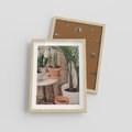 Plakat w ramie 30x40 - Boho Oaza: Kaktusy w Doniczkach - rośliny kaktusy w doniczkach, boho wnętrze - rama drewno