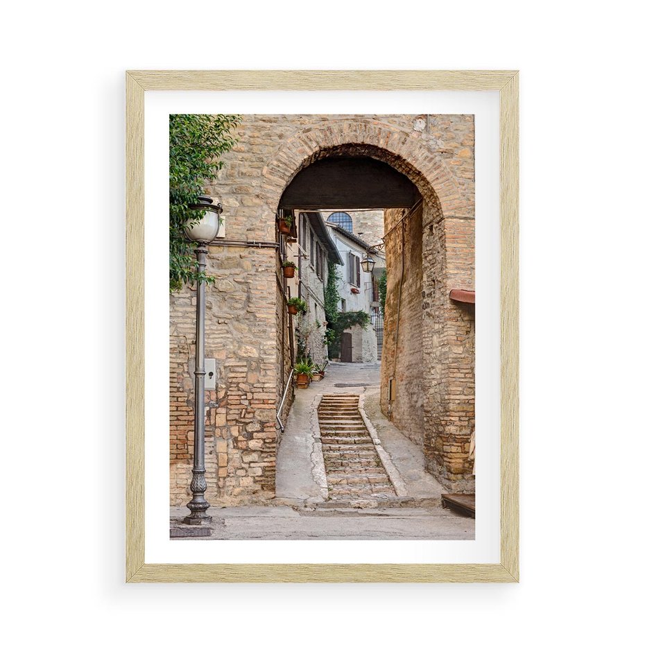Plakat w ramie 50x70 - Klimatyczna Uliczka w Grecji - uliczka, Grecja - rama drewno