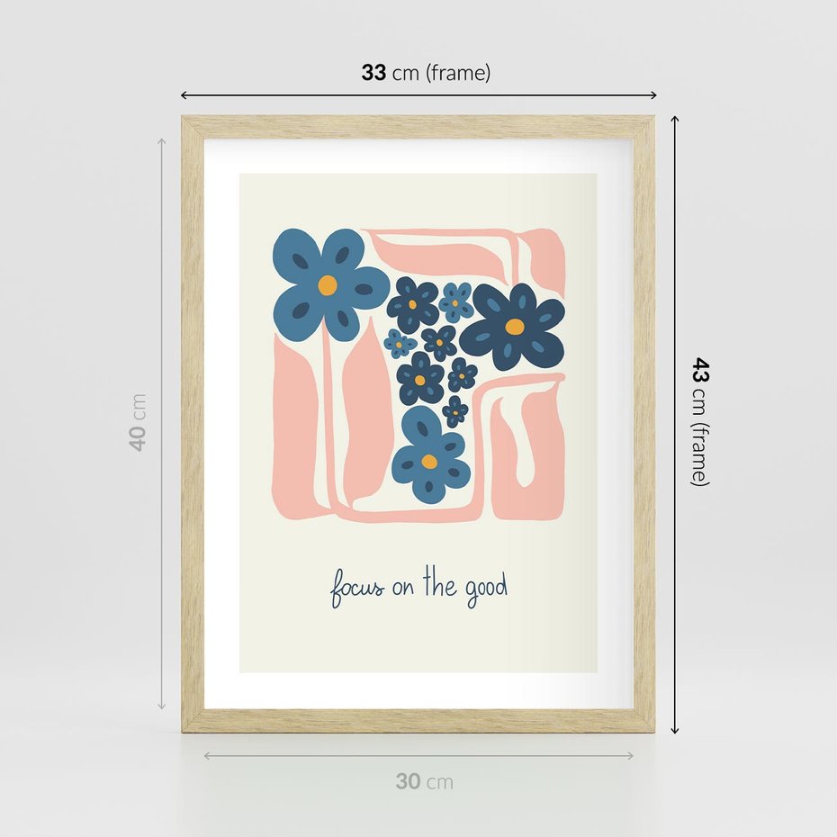 Plakat w ramie 30x40 - Linie kwiatowych marzeń - minimalistyczna kwiatowa kompozycja, pastelowe kolory - rama drewno