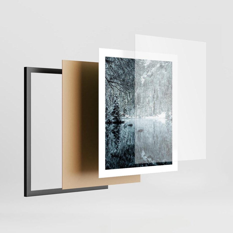 Plakat w ramie 40x50 - Zimowy Raj - zimowy górski krajobraz, jezioro w górach - rama czarna