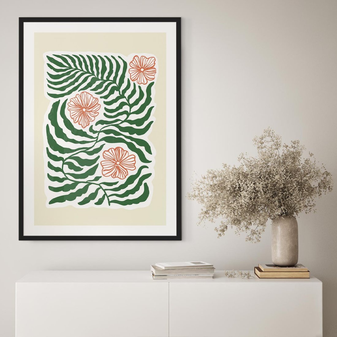 Plakat w ramie 50x70 - Migocące Wzory - abstrakcyjna kompozycja, paprocie - rama czarna