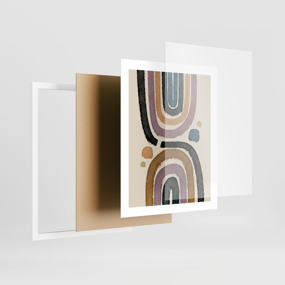 Plakat w ramie 40x50 - Taniec Przenikających Kształtów - abstrakcyjne tęcze, kompozycja - rama biała
