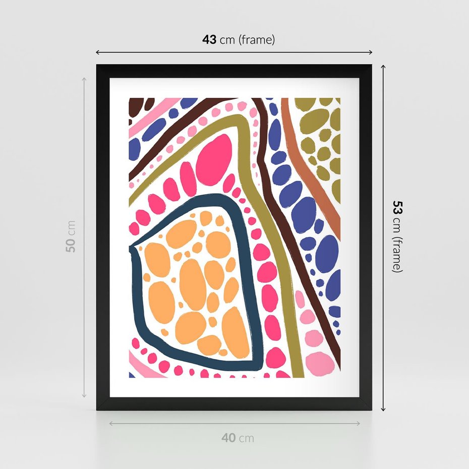 Plakat w ramie 40x50 - Migocące Tęczowe Widzenia - kolorowe wzory, tęczowe żywe kolory - rama czarna