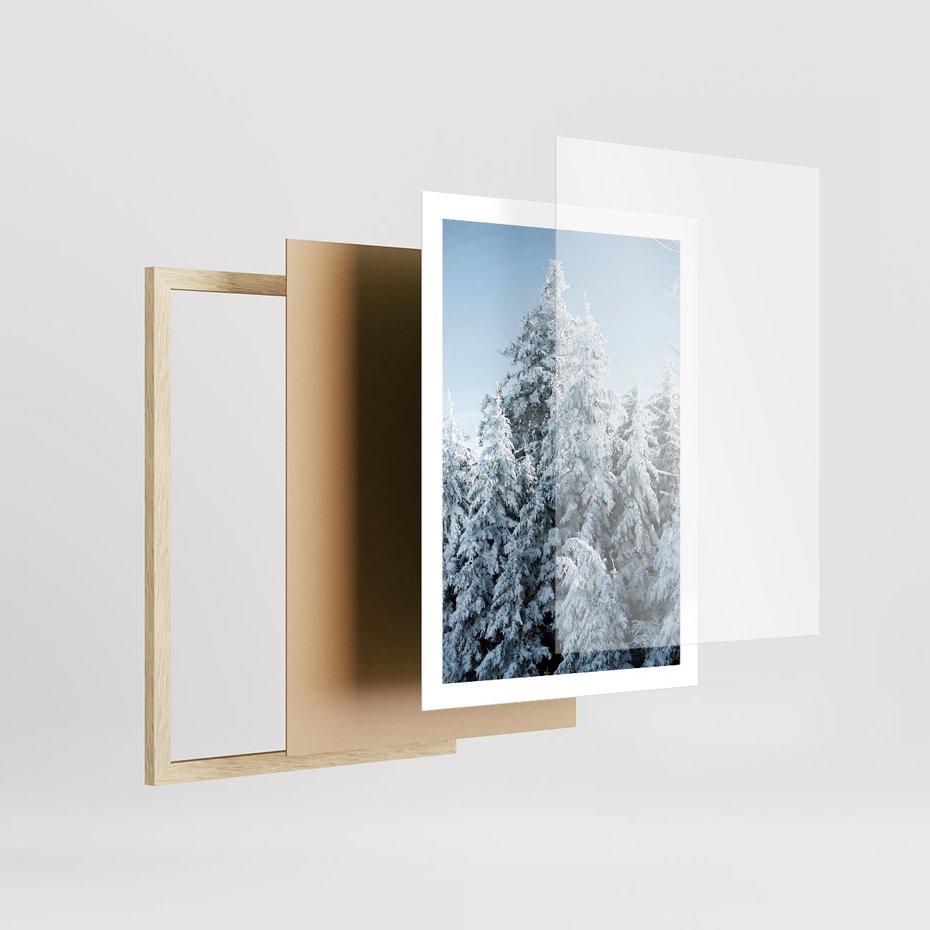 Plakat w ramie 50x70 - Magia Śnieżnych Drzew - zima, iglaste drzewa - rama drewno