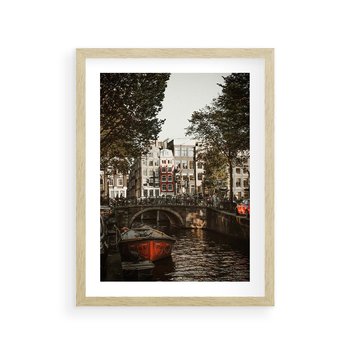 Plakat w ramie 50x70 - Jesienne Uroki Holandii: Kanały i Most - Holandia, kanały - rama drewno