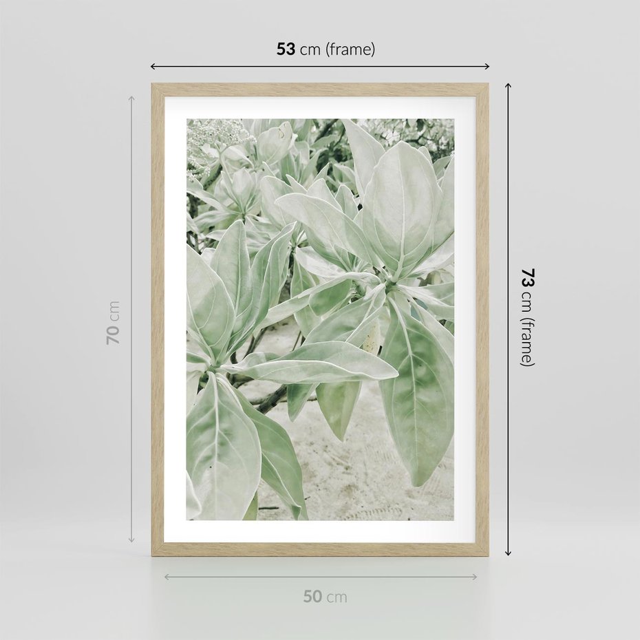 Plakat w ramie 50x70 - Jasnozielone Liście w Kompozycji - liście, jasna zieleń - rama drewno