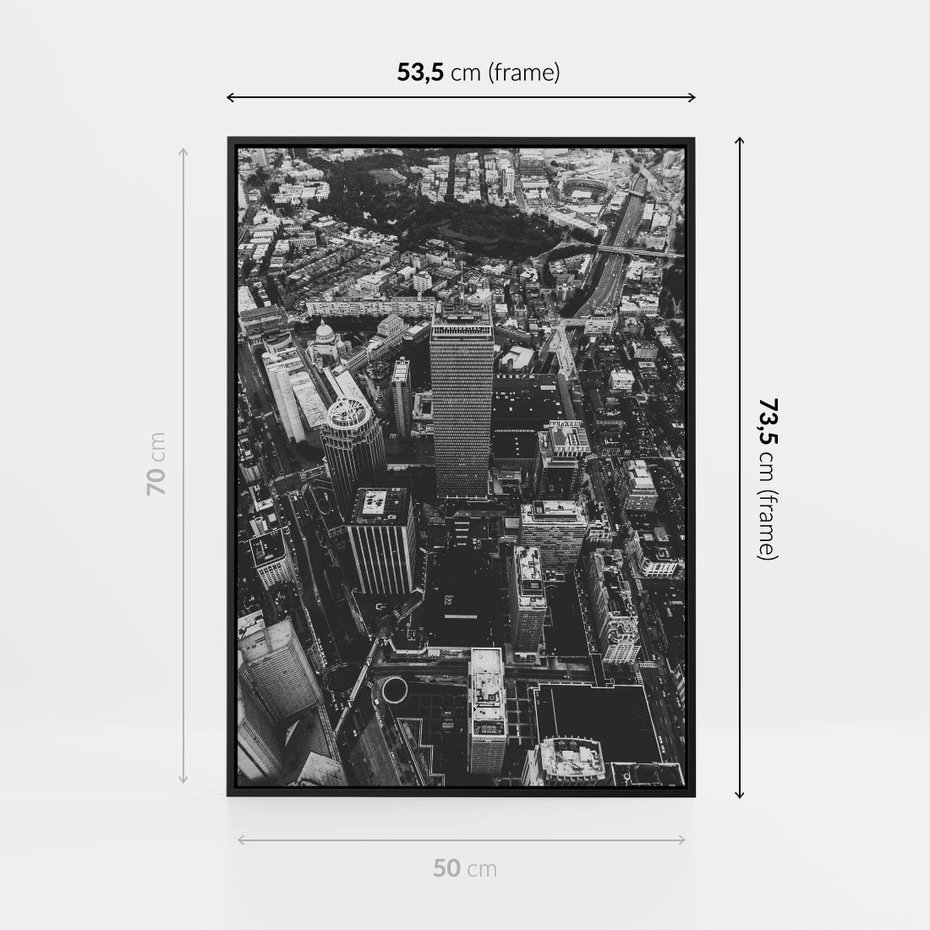 Obraz w ramie 50x70 - Kontrastujące miasto - miasto, biało - rama czarna