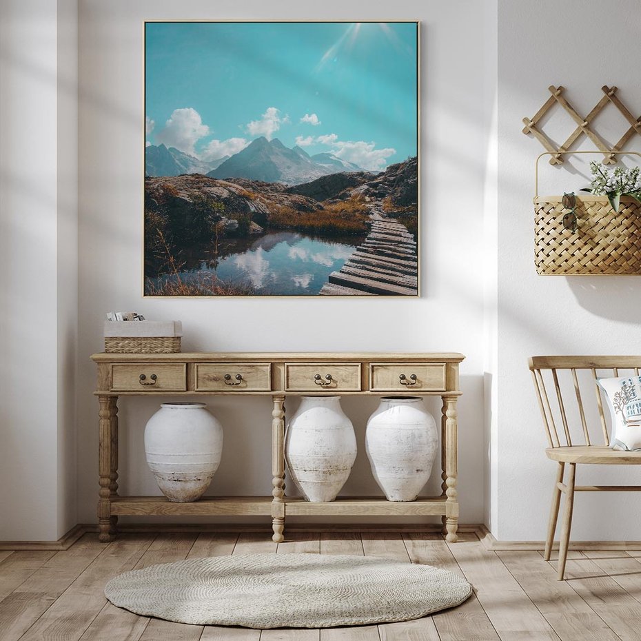 Obraz w ramie 80x80 - Inspirujący Pejzaż - ścieżka, górska - rama drewno