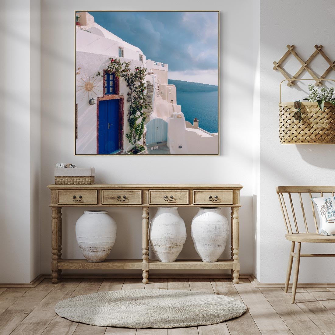 Obraz w ramie 50x50 - Urok Greckiej Wyspy - Santorini, Grecja - rama drewno