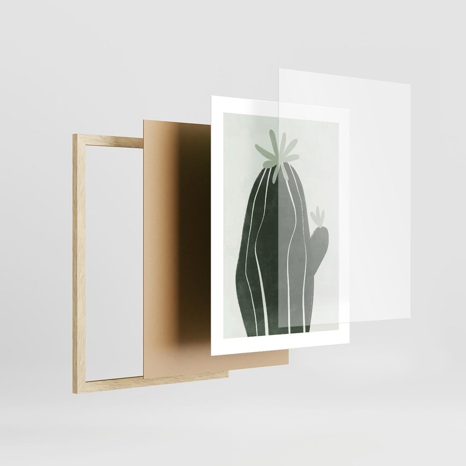 Plakat w ramie 30x40 - Zieleń Inspirującego Życia - zielony plakat, minimalizm - rama drewno