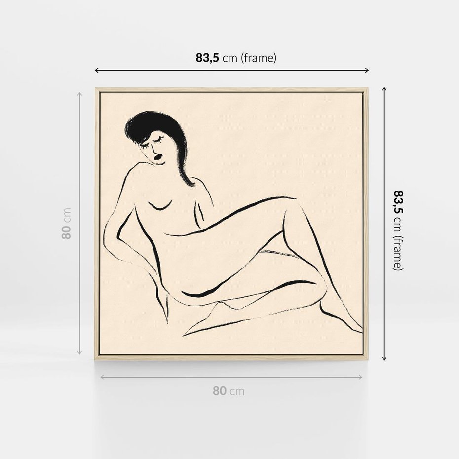 Obraz w ramie 80x80 - Piękno w Minimalizmie - abstrakcyjny rysunek, minimalistyczna kreska - rama drewno