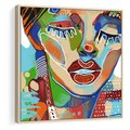 Obraz w ramie 50x50 - Kolorowe Formy - abstrakcyjny portret kobiety, twarz - rama drewno
