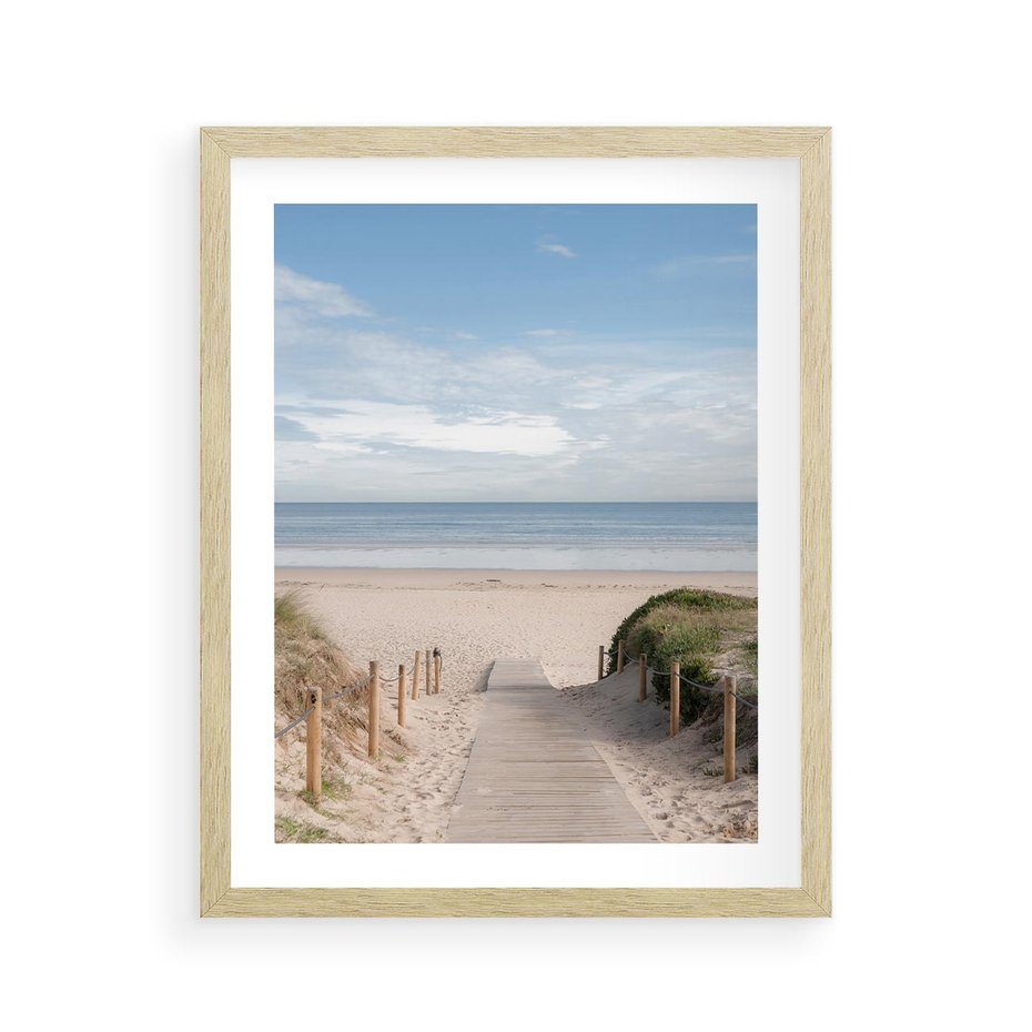 Plakat w ramie 40x50 - Plażowy pomost - plaża, pomost - rama drewno