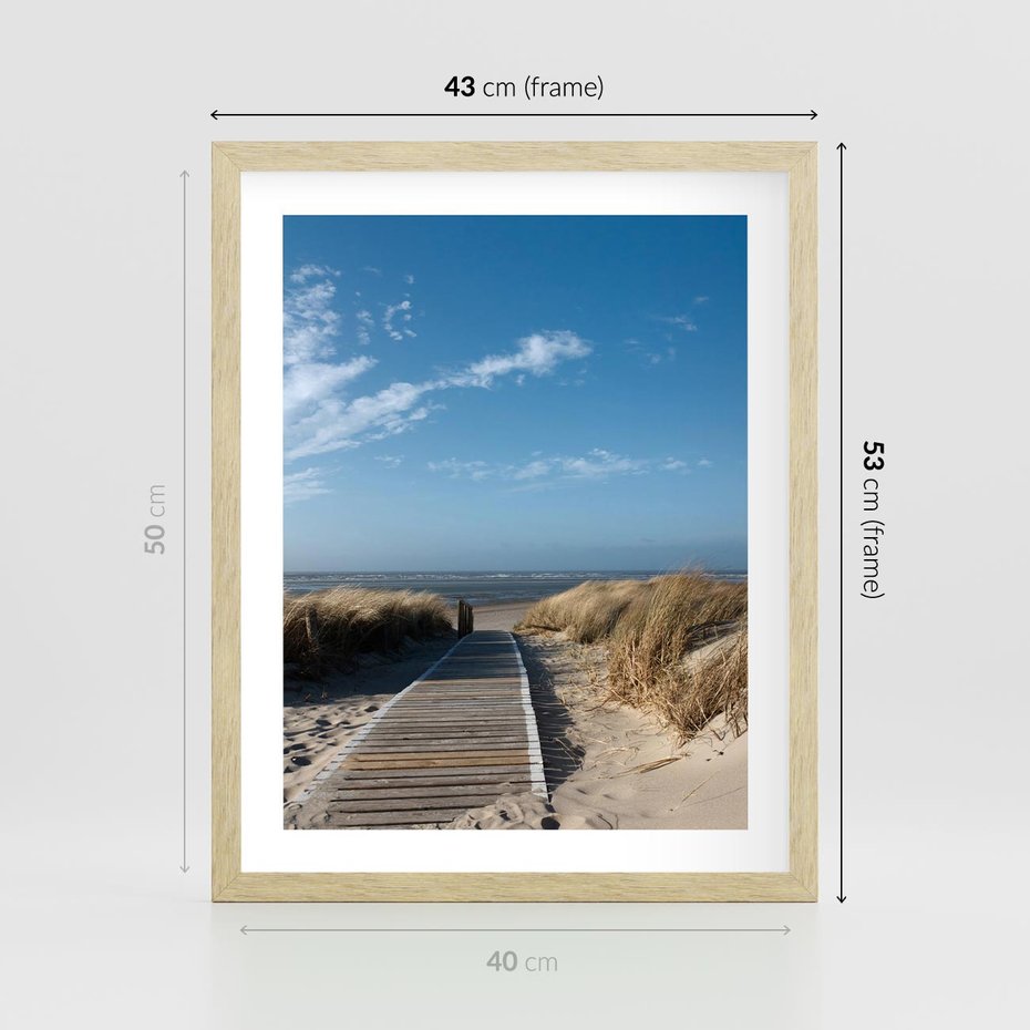 Plakat w ramie 40x50 - Boho na Plaży - plaża, pomost - rama drewno