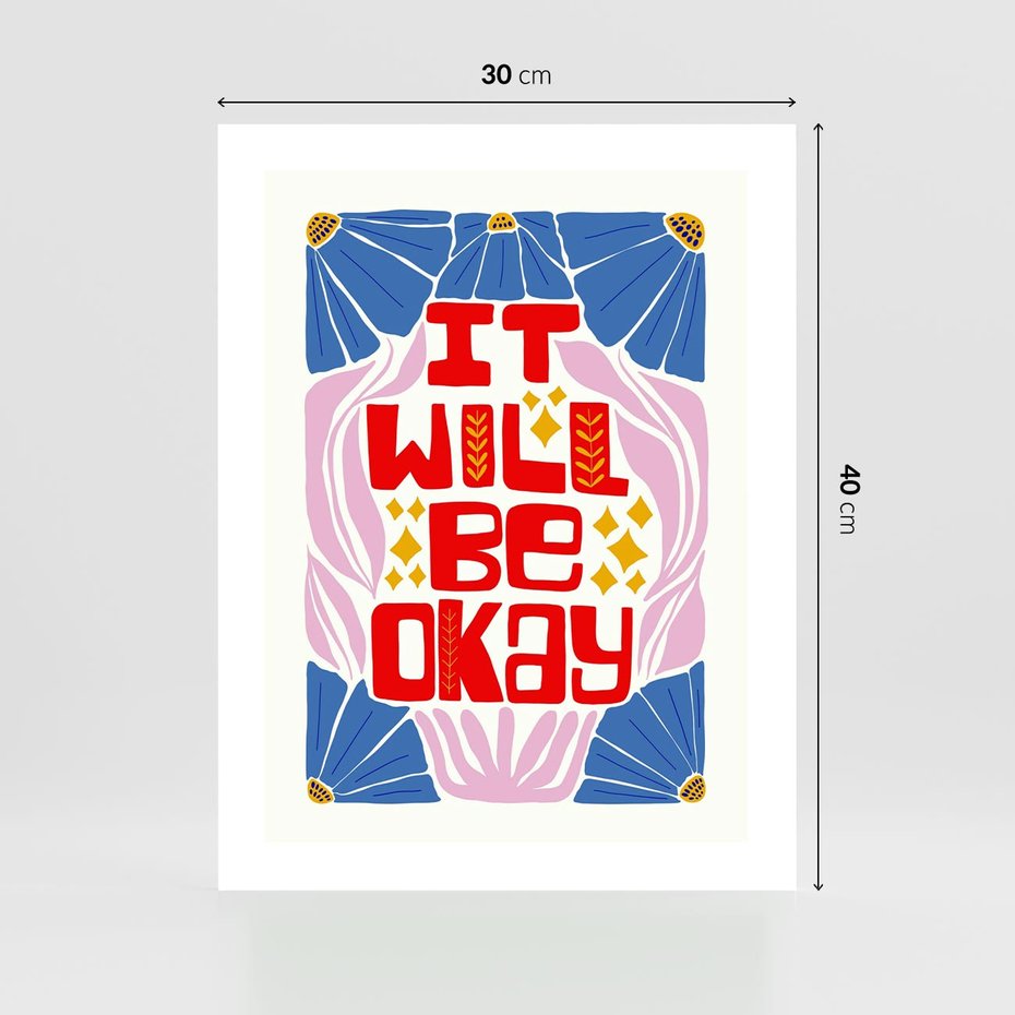 Plakat bez ramy 30x40 - Kwiatowa Ekstaza - czerwona pozytywna typografia, kwiatowa kompozycja