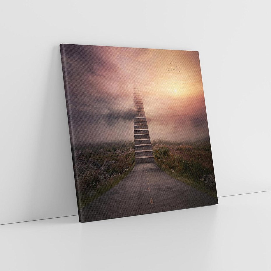 Obraz na płótnie 60x60 - Wędrówka po malowniczej drodze - droga, schody