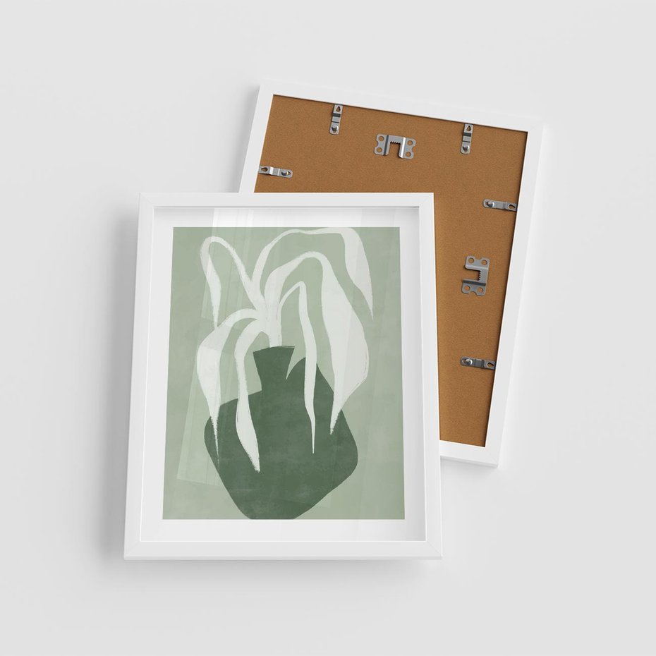 Plakat w ramie 40x50 - Zieleń Pulsującego Spokoju - zielona abstrakcja, zgaszona zieleń - rama biała