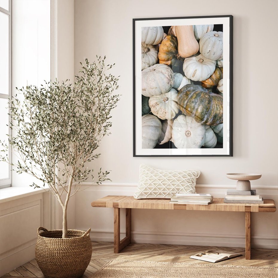 Plakat bez ramy 21x30 - Minimalizm Jesieni - dynie, białe