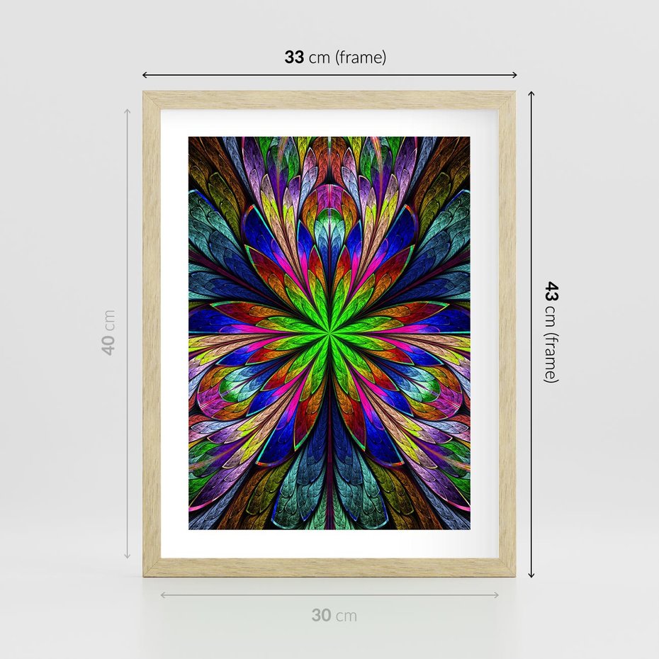 Plakat w ramie 30x40 - Witrażowa magia na płótnie - witraż, sztuka - rama drewno