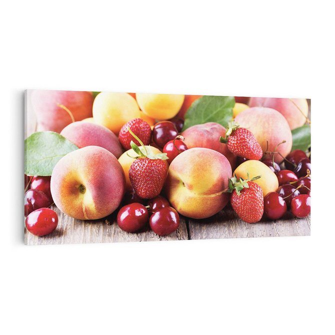 Obraz na płótnie 100x50 - brzoskwinie i wiśnie - owoce, brzoskwinie