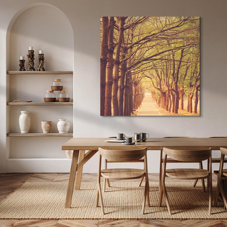 Obraz na płótnie 80x80 - Wędrówka między drzewami - droga, drzewa