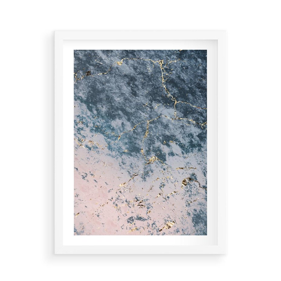 Plakat w ramie 50x70 - Elegancja i Wyrafinowanie - marmur, złoto - rama biała