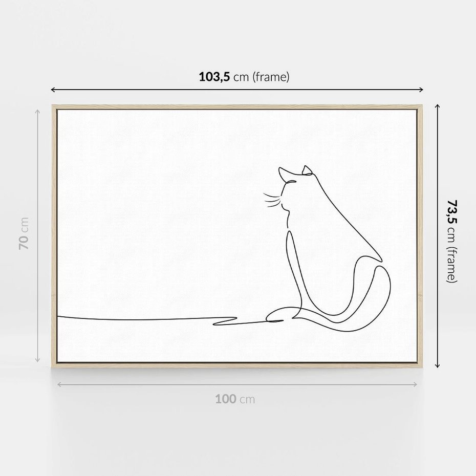 Obraz w ramie 100x70 - Koci Szkic - szkic, line art - rama drewno
