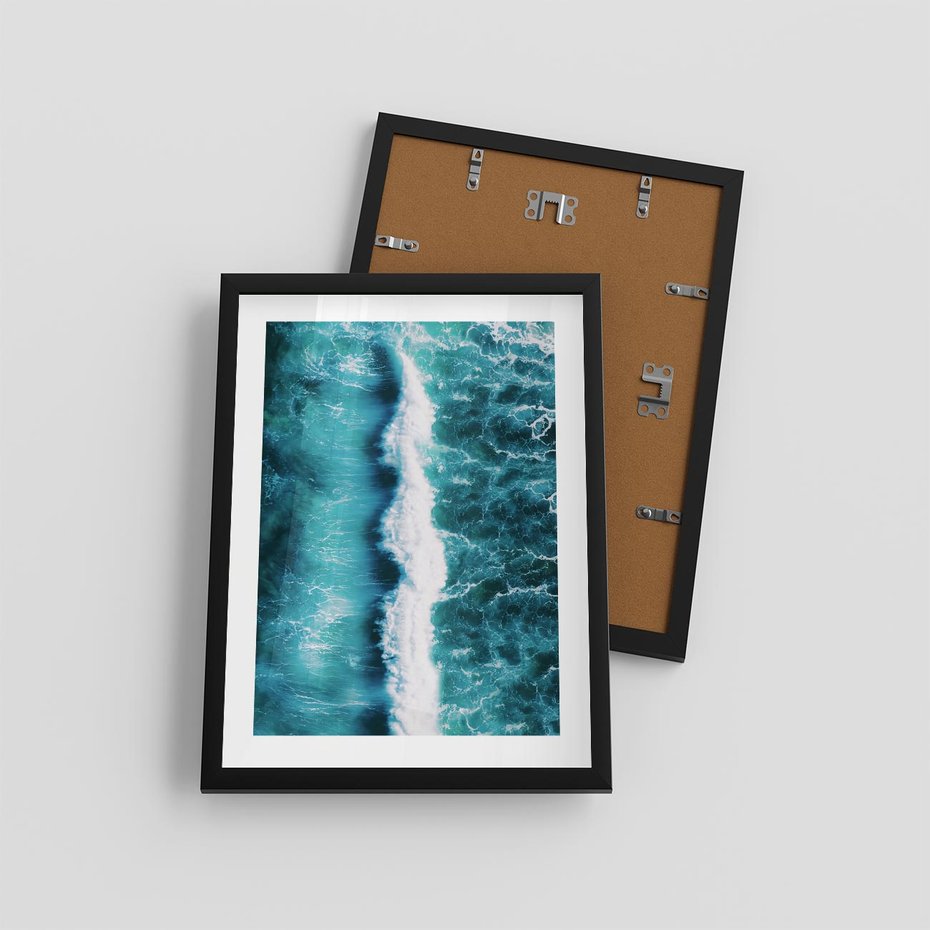 Plakat w ramie 30x40 - Błękitna Siła Oceanu - fale, ocean - rama czarna