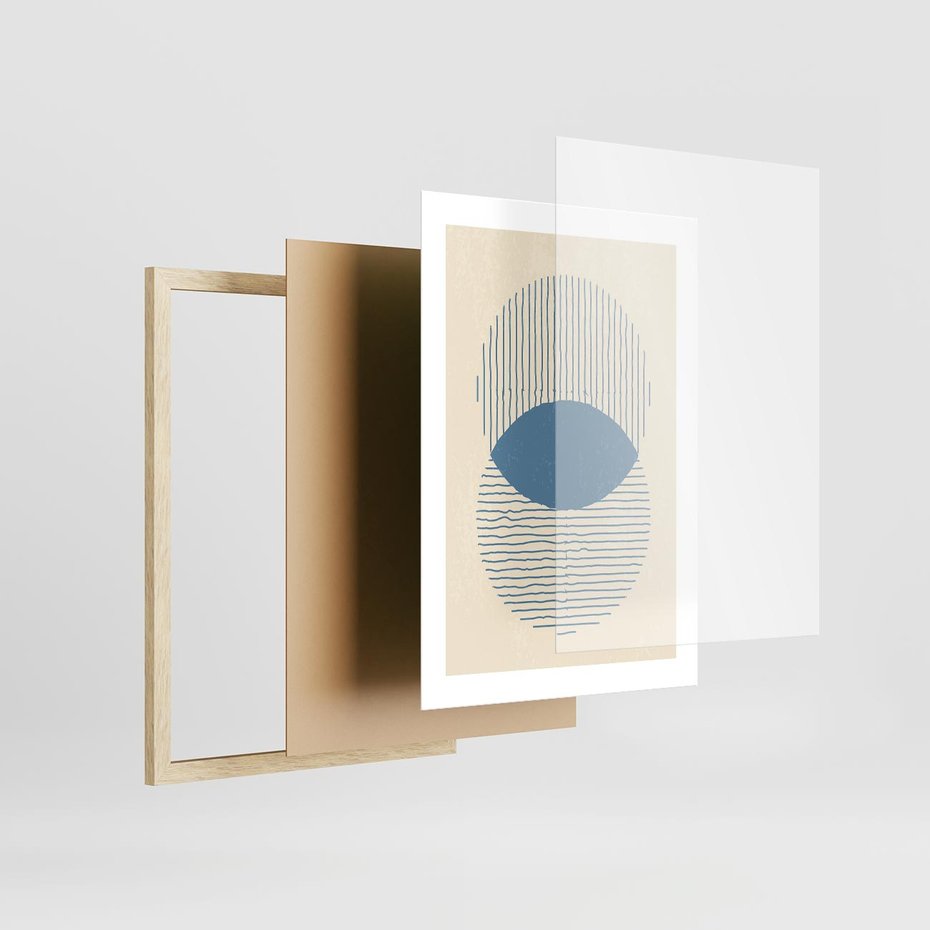 Plakat w ramie 30x40 - Wnętrza Refleksji - geometryczne kształty, koła - rama drewno