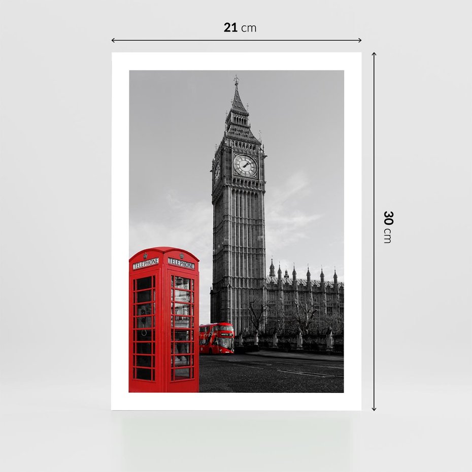 Plakat bez ramy 21x30 - Budka telefoniczna przed Big Benem - budka, Londyn