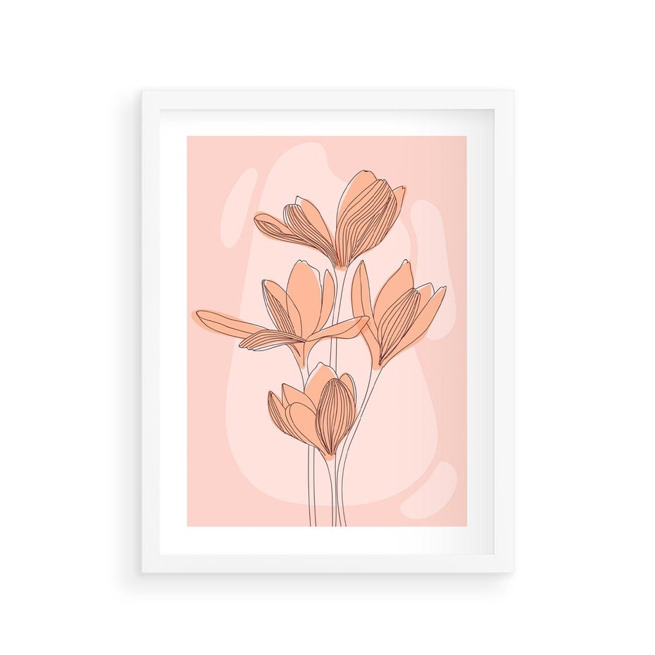 Plakat w ramie 30x40 - Przenikające Kształty - minimalistyczny plakat, pudrowe kwiaty - rama biała